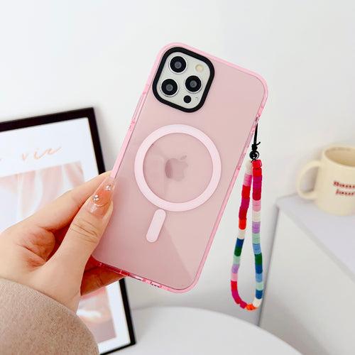 Pink Silicon Impact Case for iPhone With Magsafe And Pink Rainbow Charm