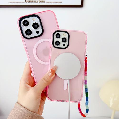 Pink Silicon Impact Case for iPhone With Magsafe And Pink Rainbow Charm