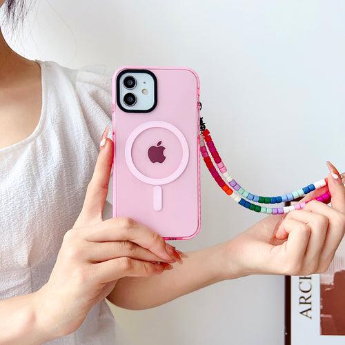 Pink Silicon Impact Case for iPhone With Magsafe And Pink Rainbow Charm