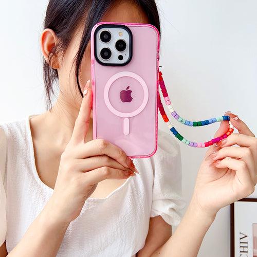 Pink Silicon Impact Case for iPhone With Magsafe And Pink Rainbow Charm