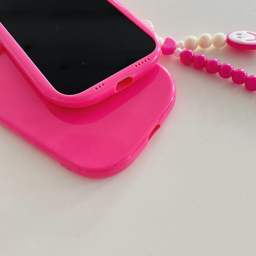 Oval Shape Customised Silicon Case With Beaded Charm for iPhone ( Pink )