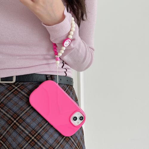 Oval Shape Silicon Case With Beaded Charm for iPhone ( Pink )