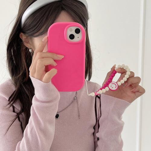 Oval Shape Silicon Case With Beaded Charm for iPhone ( Pink )