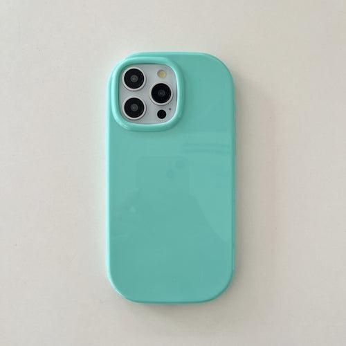 Oval Shape Silicon Case With Beaded Phone Charm for iPhone ( Sea Blue )