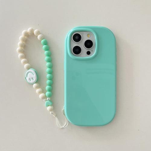 Oval Shape Silicon Case With Beaded Phone Charm for iPhone ( Sea Blue )