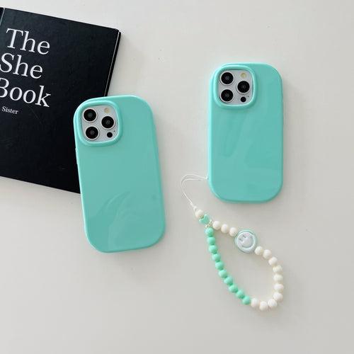 Oval Shape Customised Silicon Case With Beaded Phone Charm for iPhone ( Sea Blue )