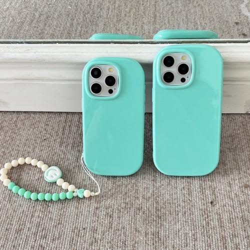 Oval Shape Silicon Case With Beaded Phone Charm for iPhone ( Sea Blue )