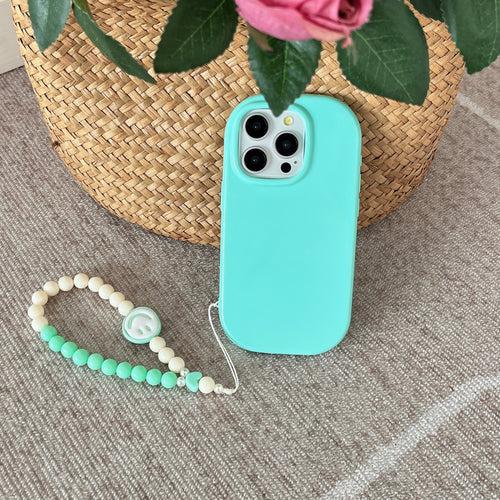 Oval Shape Customised Silicon Case With Beaded Phone Charm for iPhone ( Sea Blue )
