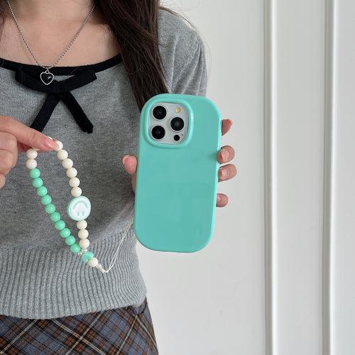 Oval Shape Silicon Case With Beaded Phone Charm for iPhone ( Sea Blue )