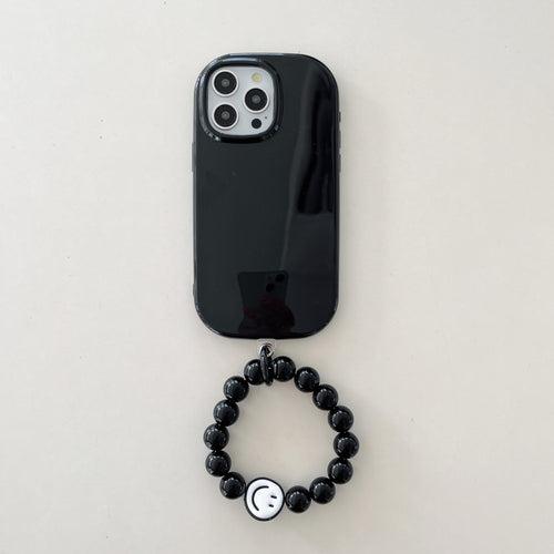 Oval Shape Customised Silicon Case With Hand Bracelet for iPhone ( Black )