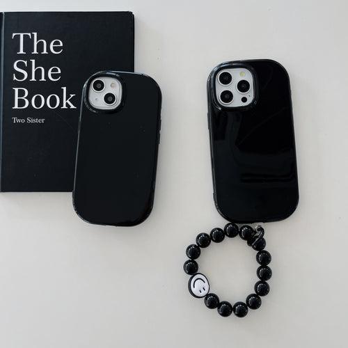 Oval Shape Customised Silicon Case With Hand Bracelet for iPhone ( Black )