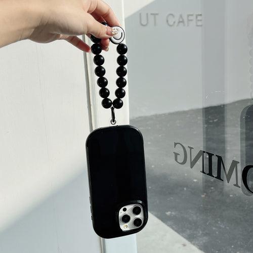 Oval Shape Customised Silicon Case With Hand Bracelet for iPhone ( Black )