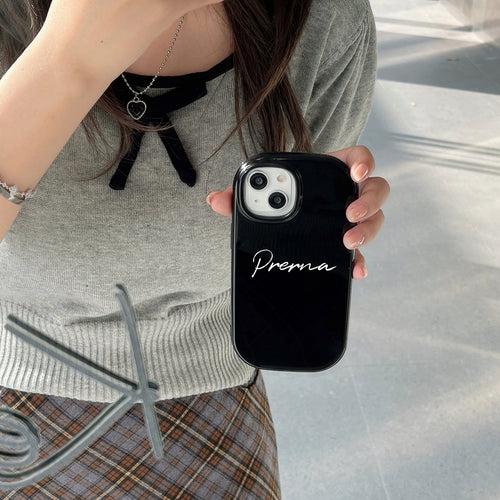 Oval Shape Customised Silicon Case With Hand Bracelet for iPhone ( Black )