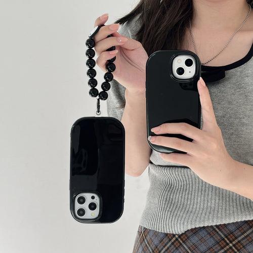 Oval Shape Customised Silicon Case With Hand Bracelet for iPhone ( Black )