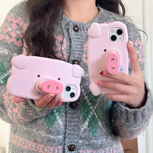 Cute Pig Silicon iPhone Case With Holder
