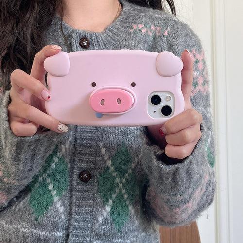 Cute Pig Silicon iPhone Case With Holder