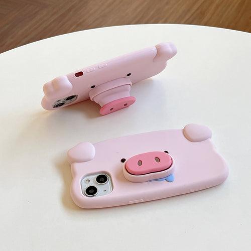 Cute Pig Silicon iPhone Case With Holder