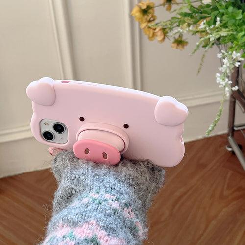 Cute Pig Silicon iPhone Case With Holder