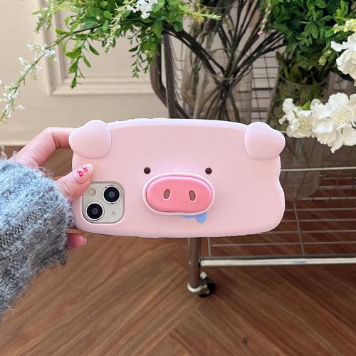 Cute Pig Silicon iPhone Case With Holder