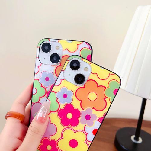 Floral Doodle Design Glass Case for iPhone