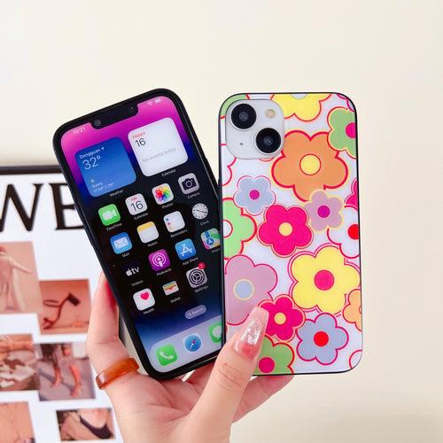 Floral Doodle Design Glass Case for iPhone