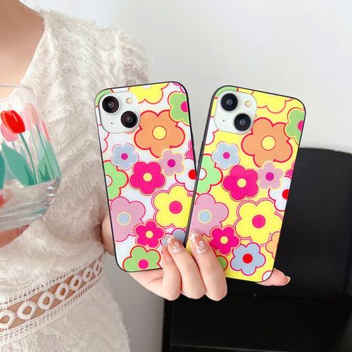 Floral Doodle Design Glass Case for iPhone