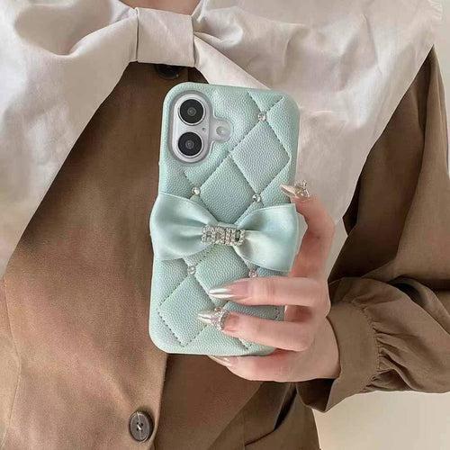 Cute Bow Style Luxury Branded Quilted Leather Case for iPhone