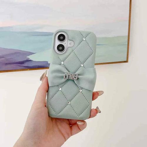 Cute Bow Style Luxury Branded Quilted Leather Case for iPhone