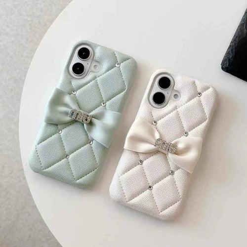 Cute Bow Style Luxury Branded Quilted Leather Case for iPhone