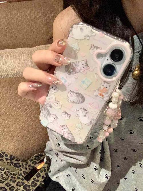 Cute Cat Pattern Design Silicon iPhone Case With Charm