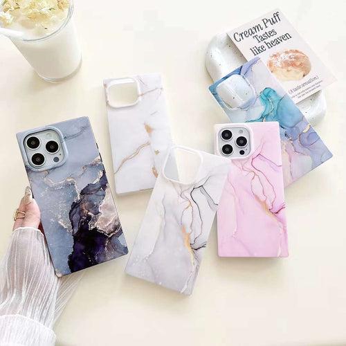 Holographic Dazzle Rectangle Marble Silicon Case for iPhone