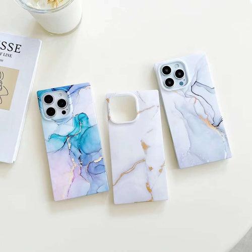 Holographic Dazzle Rectangle Marble Silicon Case for iPhone