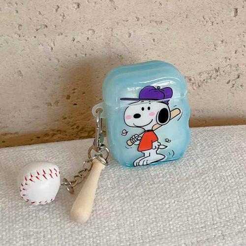 Cute Dog Cartoon Designer Airpod Case With Baseball Charm