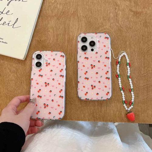 Cherry Pattern Designer Silicon iPhone Case With Cute Cheery Beaded Charm