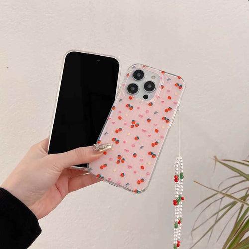 Cherry Pattern Designer Silicon iPhone Case With Cute Cheery Beaded Charm