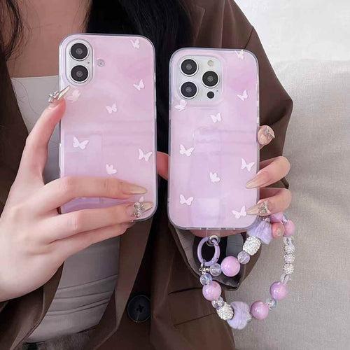 Cute Butterfly Pattern Designer Silicon iPhone Case With Beaded Charm