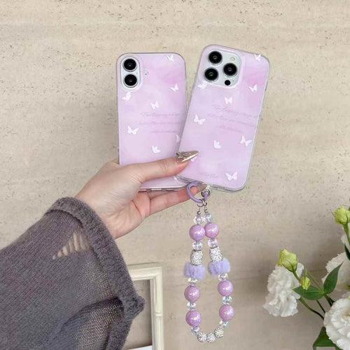 Cute Butterfly Pattern Designer Silicon iPhone Case With Beaded Charm