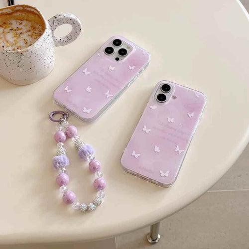 Cute Butterfly Pattern Designer Silicon iPhone Case With Beaded Charm