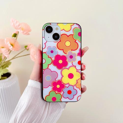 Floral Doodle Design Glass Case for iPhone