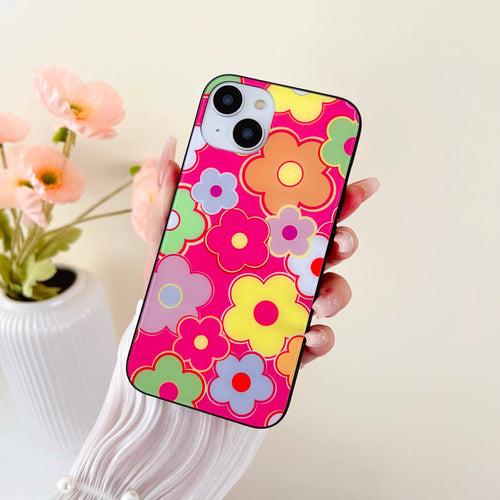 Floral Doodle Design Glass Case for iPhone