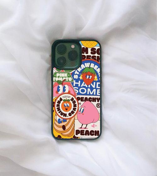 Assorted Stickers Designer Glass Case for iPhone