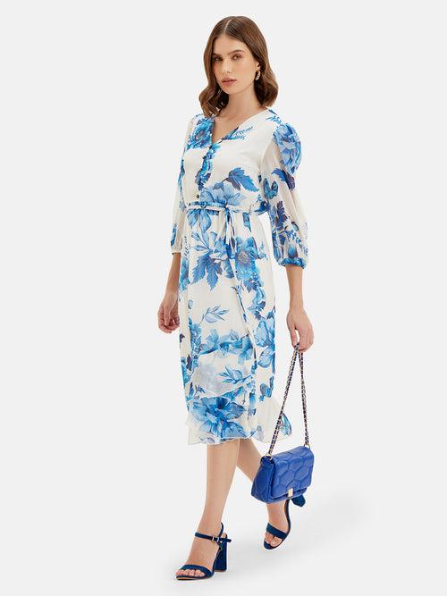 Amelia Printed Tie-Up Midi Dress