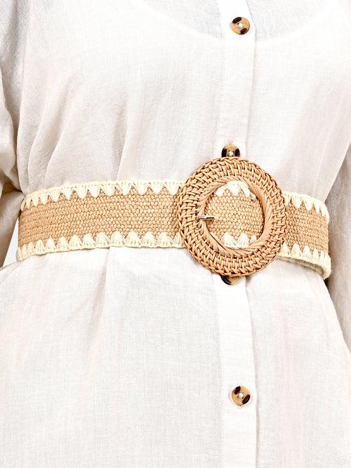 Broad Elastic Raffia Belt