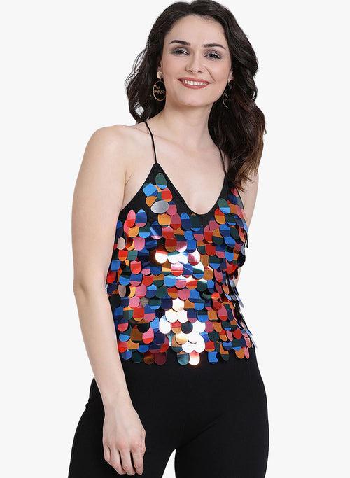 Multicolor Sequin Spaghetti Top