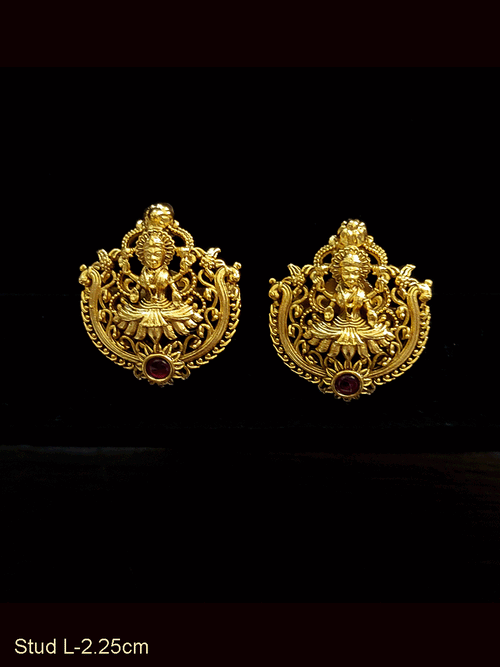 Laxmiji studs with coloured stone at bottom