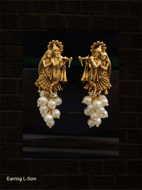 Radha Krishna earrings with bead bunch hanging