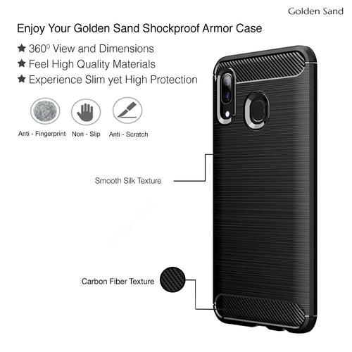 Carbon Fibre Series Shockproof Armor Back Cover for Samsung Galaxy A30, Samsung Galaxy A20, Samsung Galaxy M10s, 6.4 inch, Black
