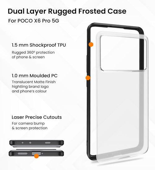 Rugged Frosted Semi Transparent PC Shock Proof Slim Back Cover for Poco X6 Pro 5G, 6.67 inch, Black