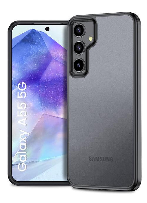 Rugged Frosted Semi Transparent PC Shock Proof Slim Back Cover for Samsung Galaxy A55 5G, 6.6 inch, Black
