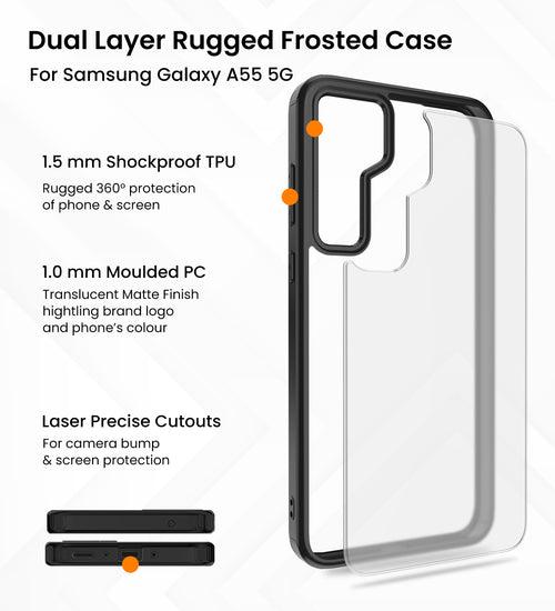 Rugged Frosted Semi Transparent PC Shock Proof Slim Back Cover for Samsung Galaxy A55 5G, 6.6 inch, Black